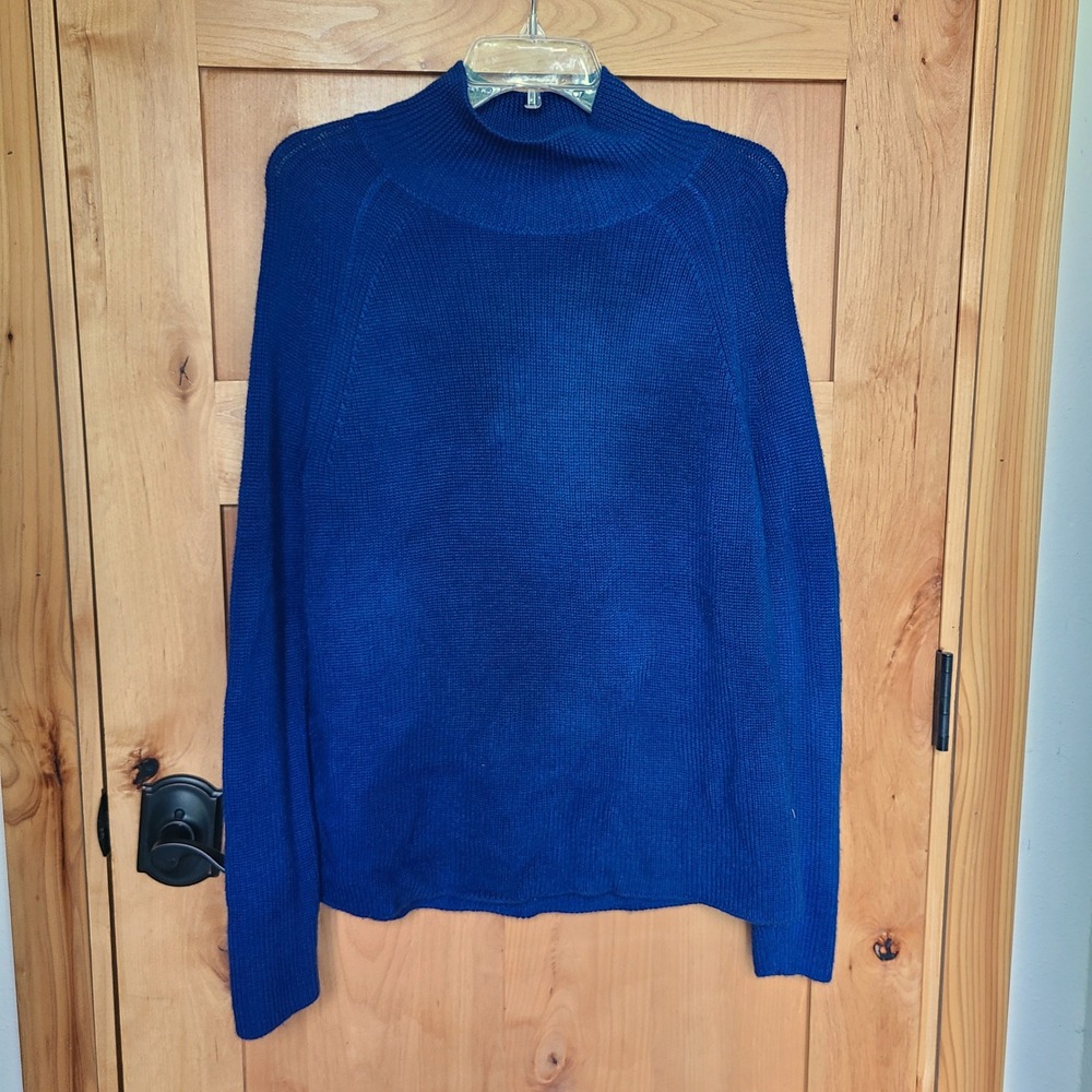Eileen Fisher XS Royal Blue 100% Merino Wool Turtleneck Sweater Minimalist